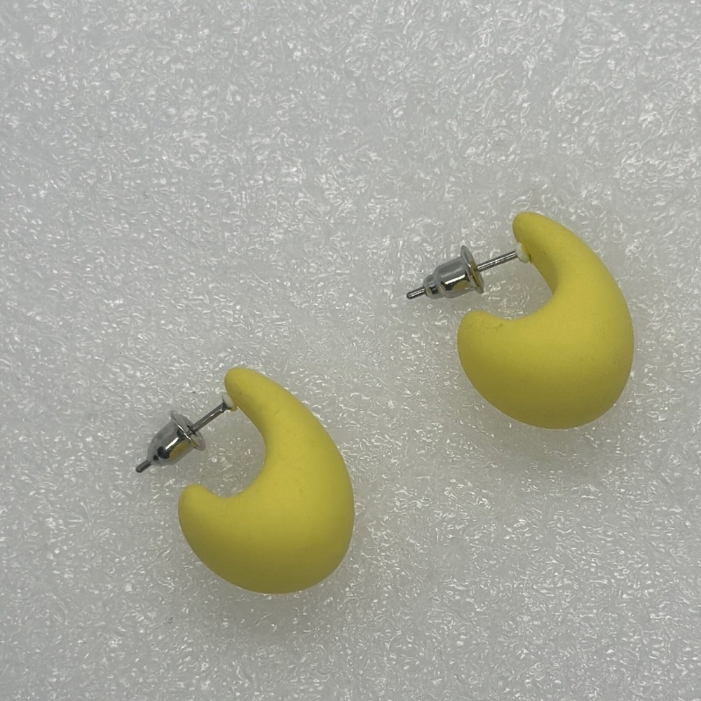 Handmade Minimalist Matte Yellow Cuff Hoop Earrings - 1 Inch - New